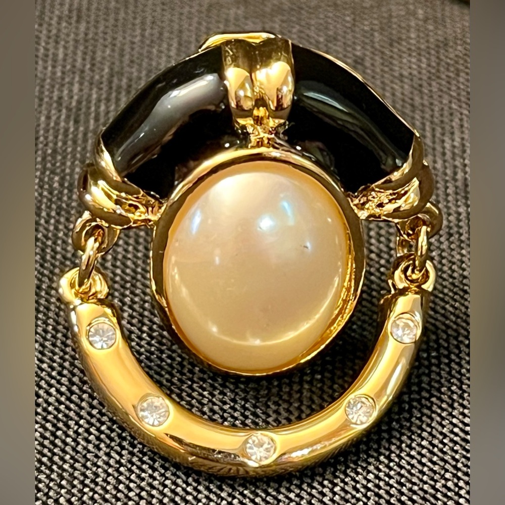 VTG André Courrèges Paris 80s Gold Black Pearl Door Knocker Clip On Earrings - Picture 5 of 17